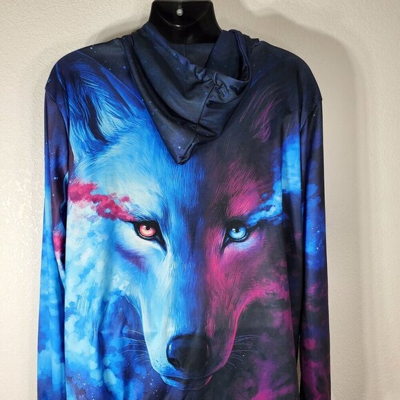 Wolf Galaxy Graphic Hoodie 4XL Unisex Pullover Drawstring Hood Polyester Blend - Picture 4 of 8